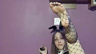 Bunny girl shows and jerks off her holes and vape