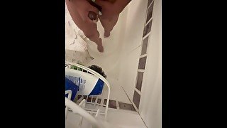 Tgirl Trans Girl shaves her lady cock and end up masturbating and CUMMING in shower