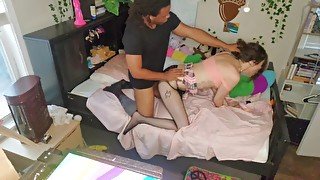 Trans girl takes interracial bbc hard doggystyle